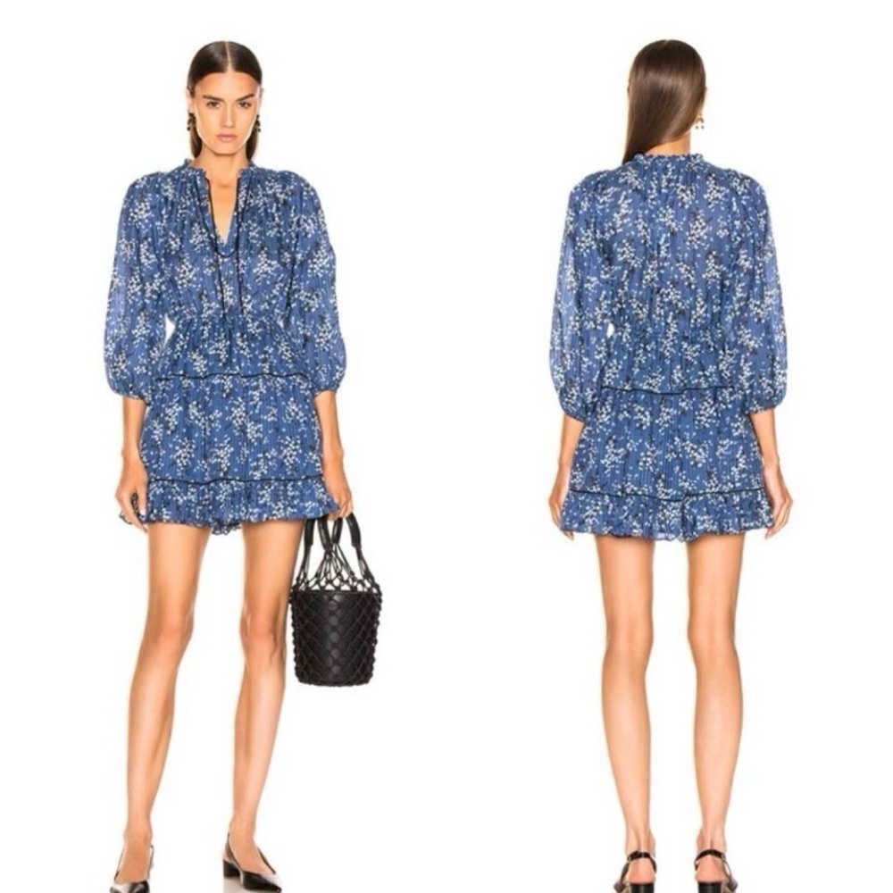 Ulla Johnson Blue Floral Tiered Mini Dress